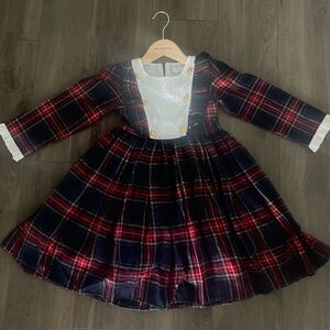 Trish Scully Child Dress Flannel Plaid Size 7 Petticoat Gold Buttons